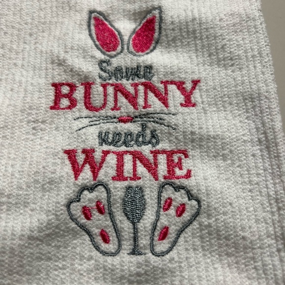 Embroidered Easter Kitchen towel, Some bunny needs Wine! - Picture 2 of 6